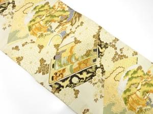 アンティーク　巻物に読み本・花模様織り出し丸帯（材料）